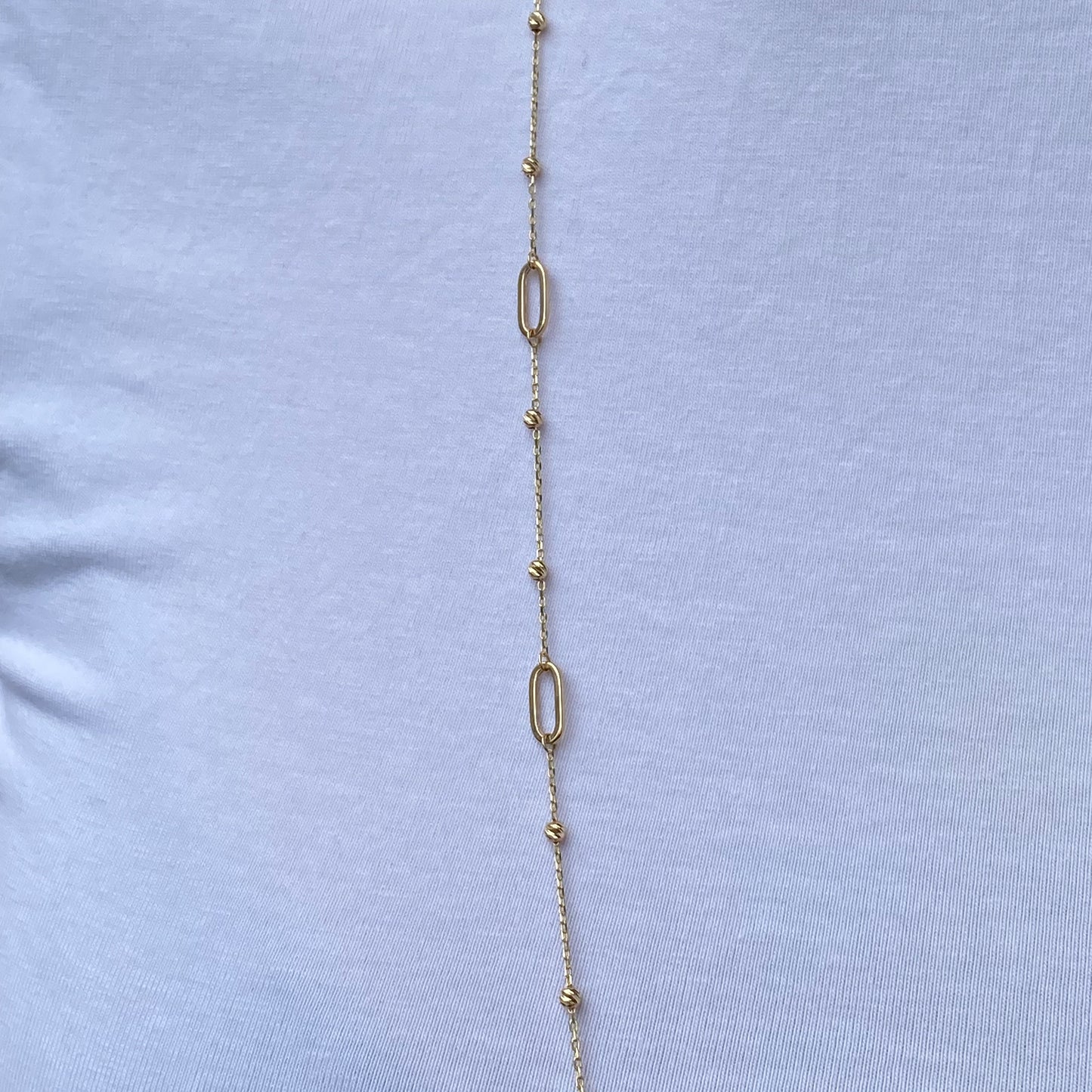 9ct Gold Paper Link & Diamond Cut Bead Long Necklace - John Ross Jewellers
