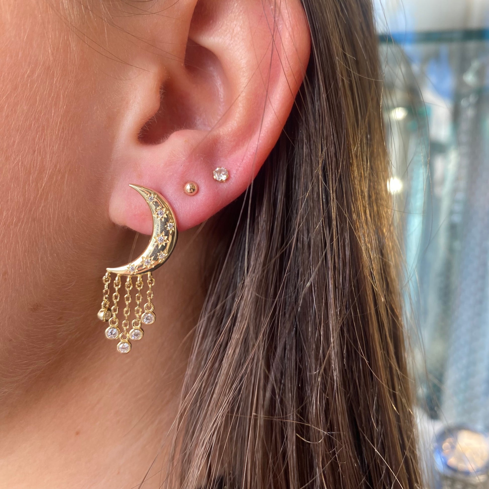 Sunshine Cresent Moon Fringe Drop Earrings - John Ross Jewellers