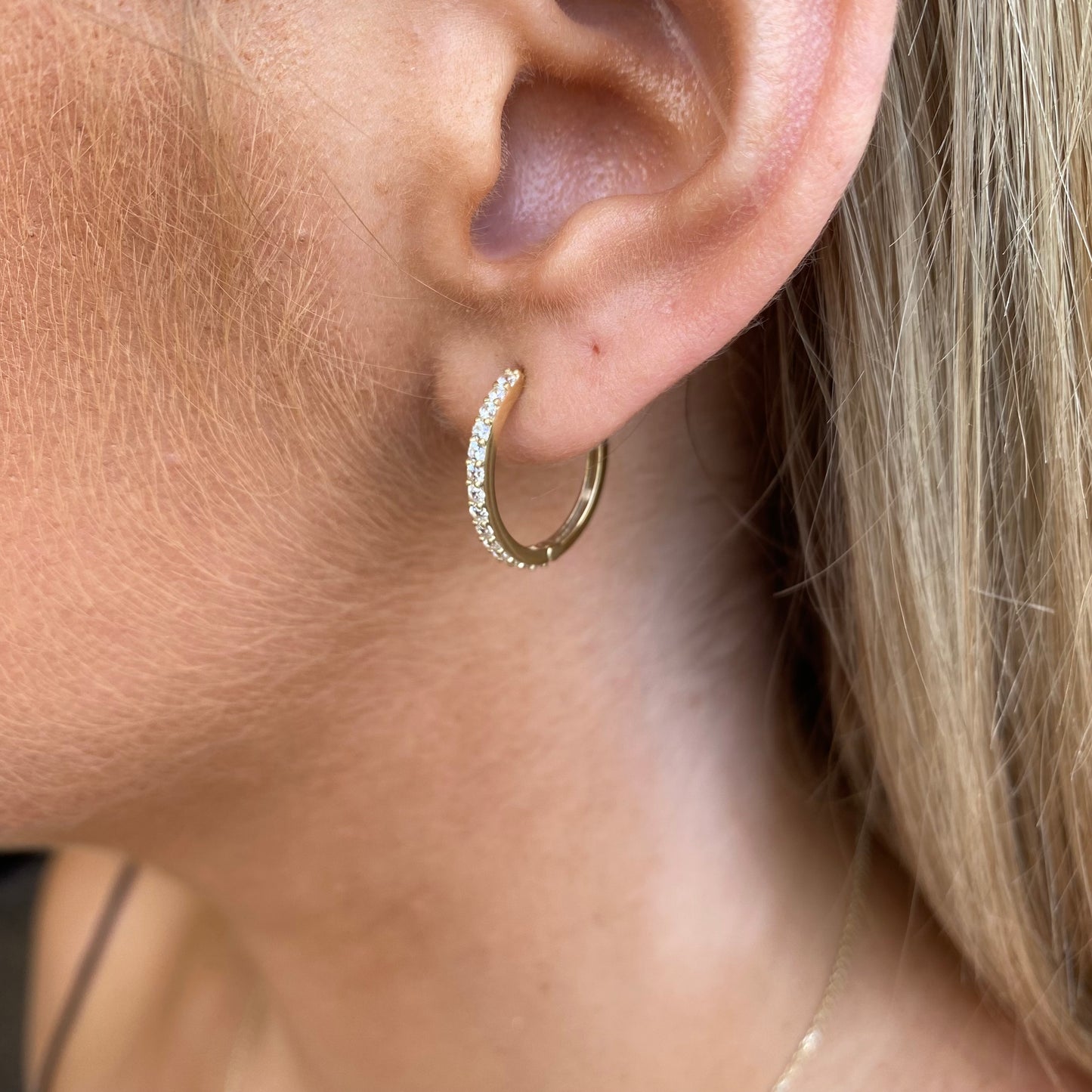 9ct Gold CZ Hoop Earrings | 19mm
