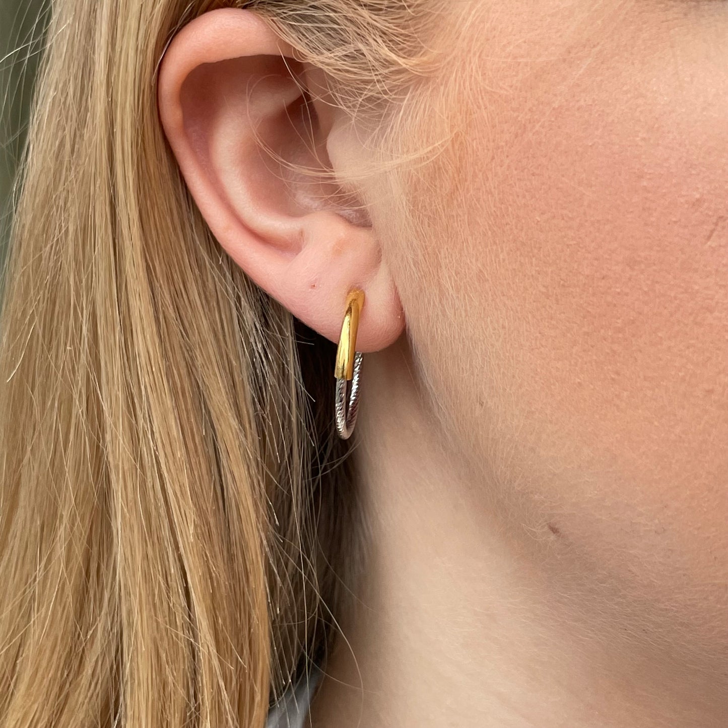 Sunshine Silver Round Hoop Earrings | Two Tone