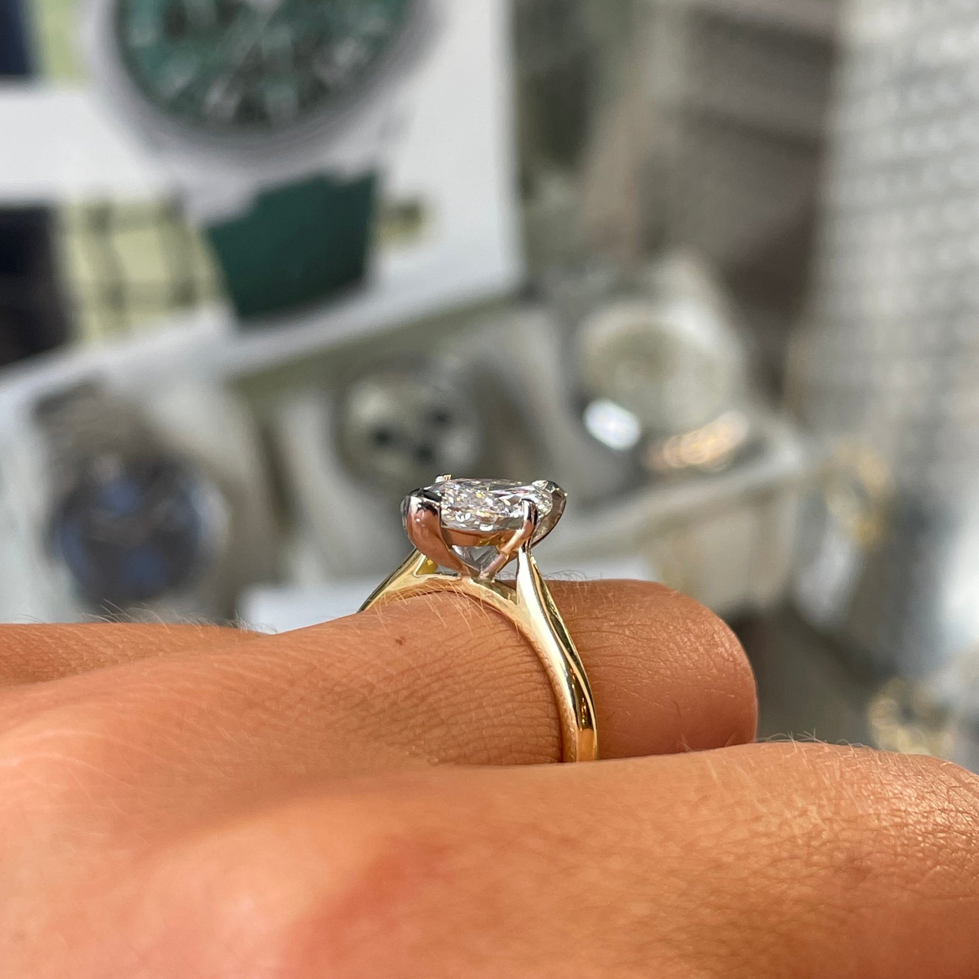 18ct Gold Solitaire Engagement Ring | Certificated Lab Marquise Cut - John Ross Jewellers