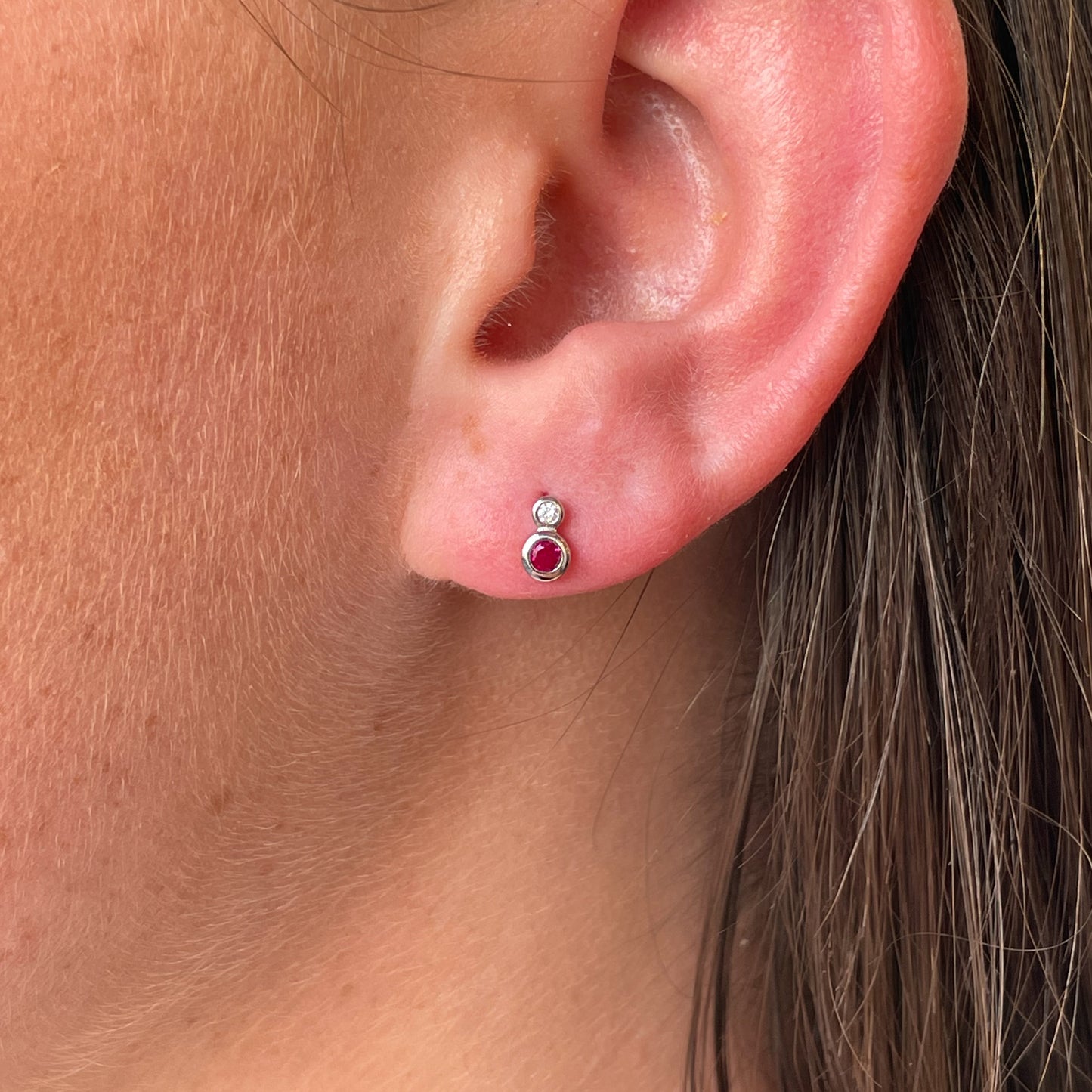 Silver Double Bezel CZ Stud Earrings | Ruby Red - John Ross Jewellers