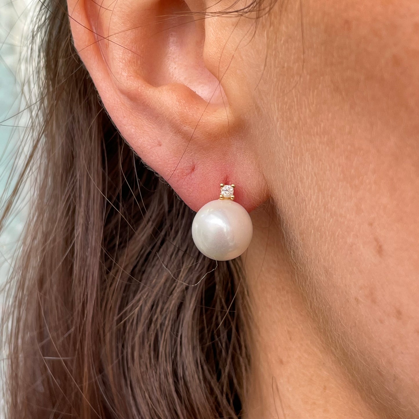 Sunshine CZ & 10mm Faux Pearl Stud Earrings - John Ross Jewellers