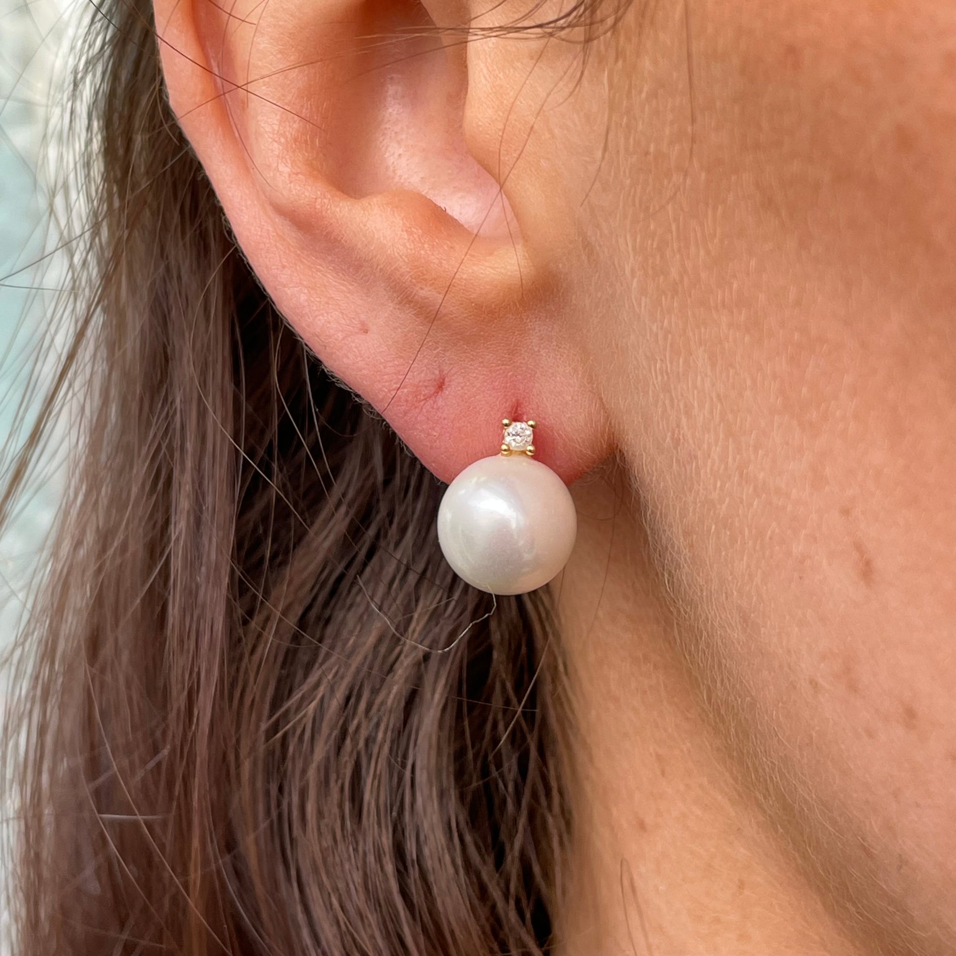 Sunshine CZ & 10mm Faux Pearl Stud Earrings - John Ross Jewellers