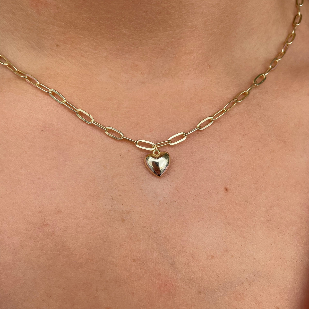 Comero Sunshine Puffed Heart Paperlink Necklace with gold-tone chain and heart-shaped paperlinks, stylish jewelry accessory