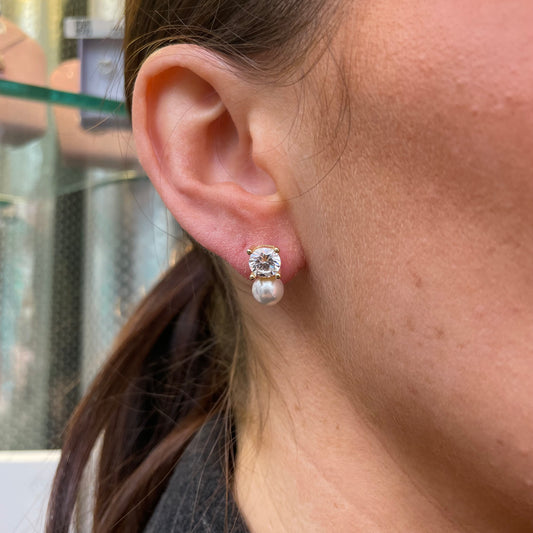 Sunshine CZ & Faux Pearl Stud Earrings - John Ross Jewellers