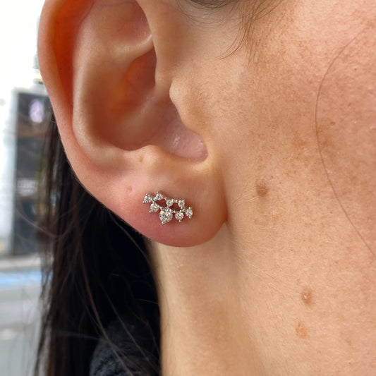 Silver CZ Tiara Stud Earrings by Comero featuring sparkling cubic zirconia in a tiara design.