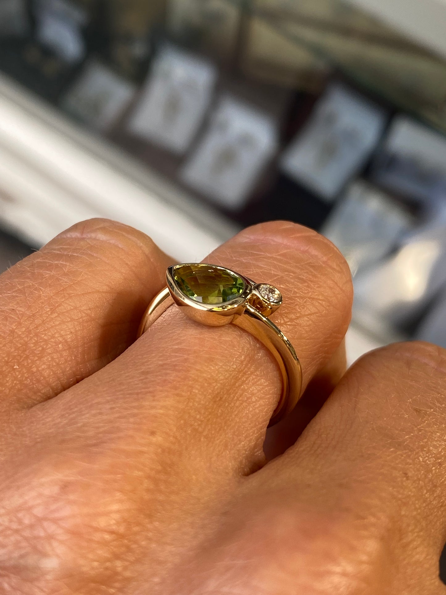 9ct Gold Peridot & Diamond Moi et Toi Ring