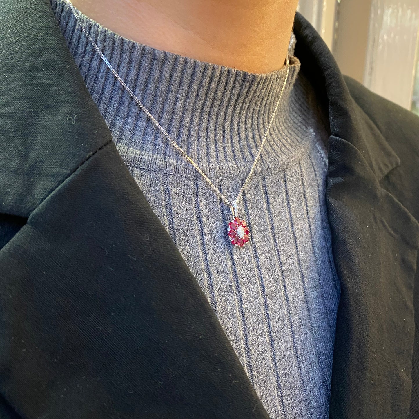 18ct White Ruby & Diamond Oval Pendant