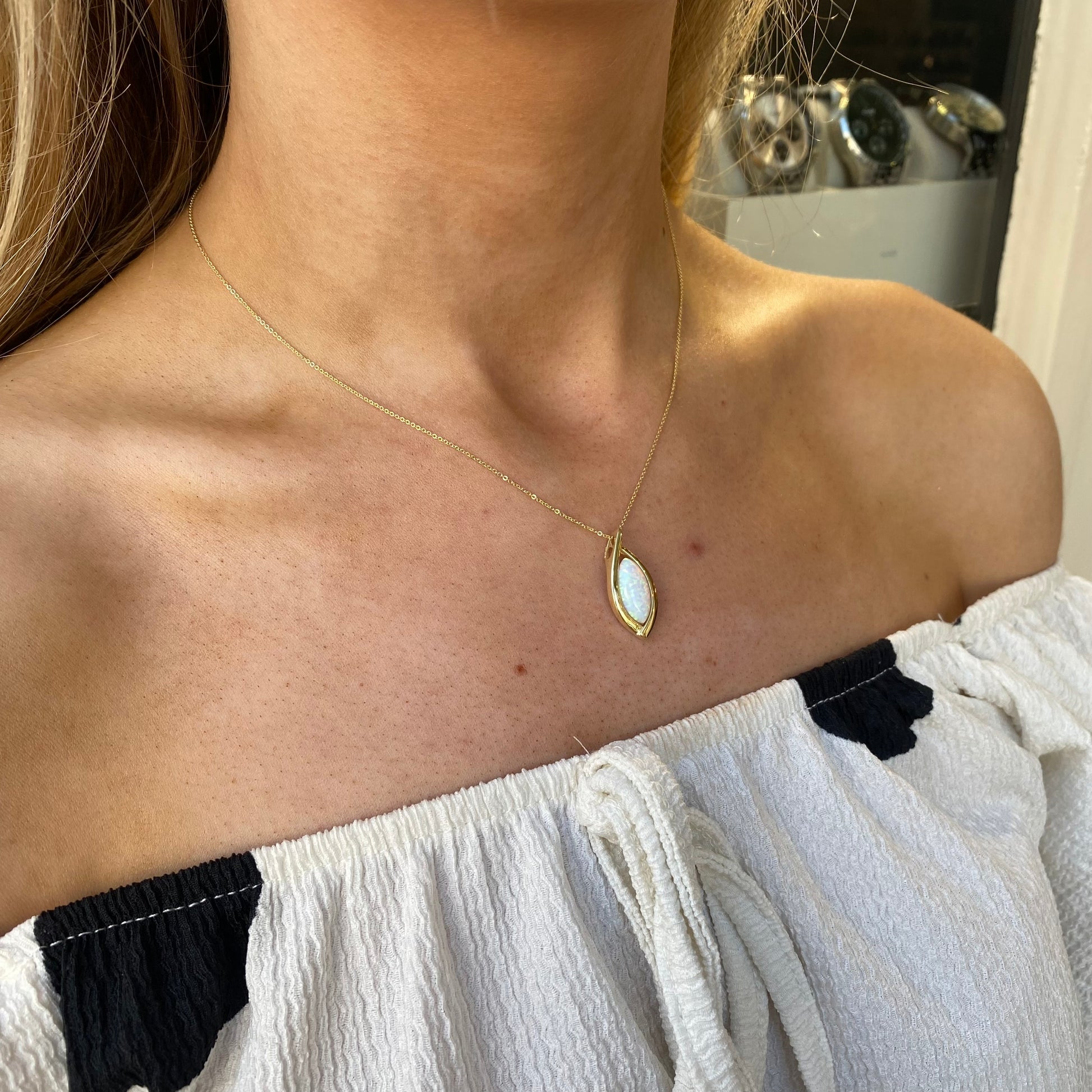 9ct Gold Marquise Opalique Necklace - John Ross Jewellers