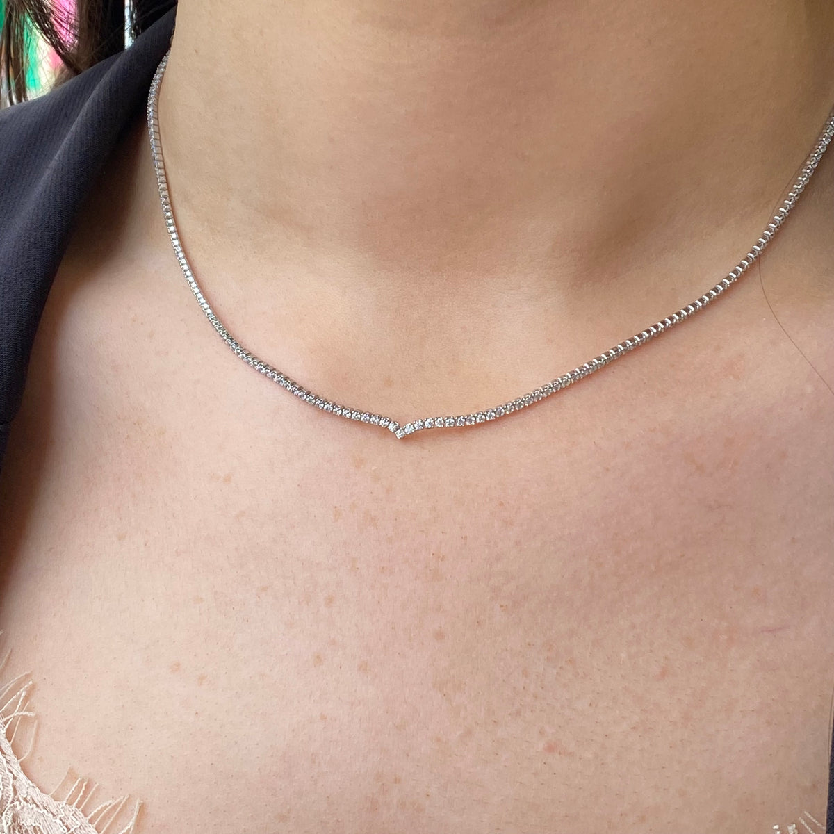 Silver Wishbone Tennis Necklace