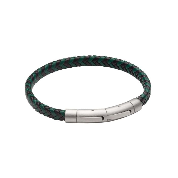 FRED BENNETT Green & Black Leather Braided Bracelet - John Ross Jewellers