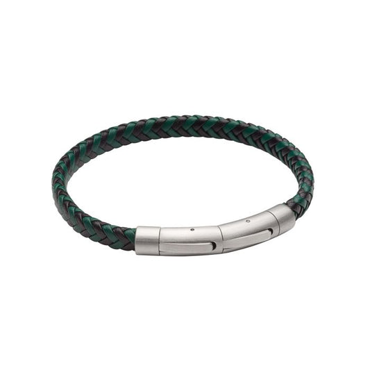 FRED BENNETT Green & Black Leather Braided Bracelet