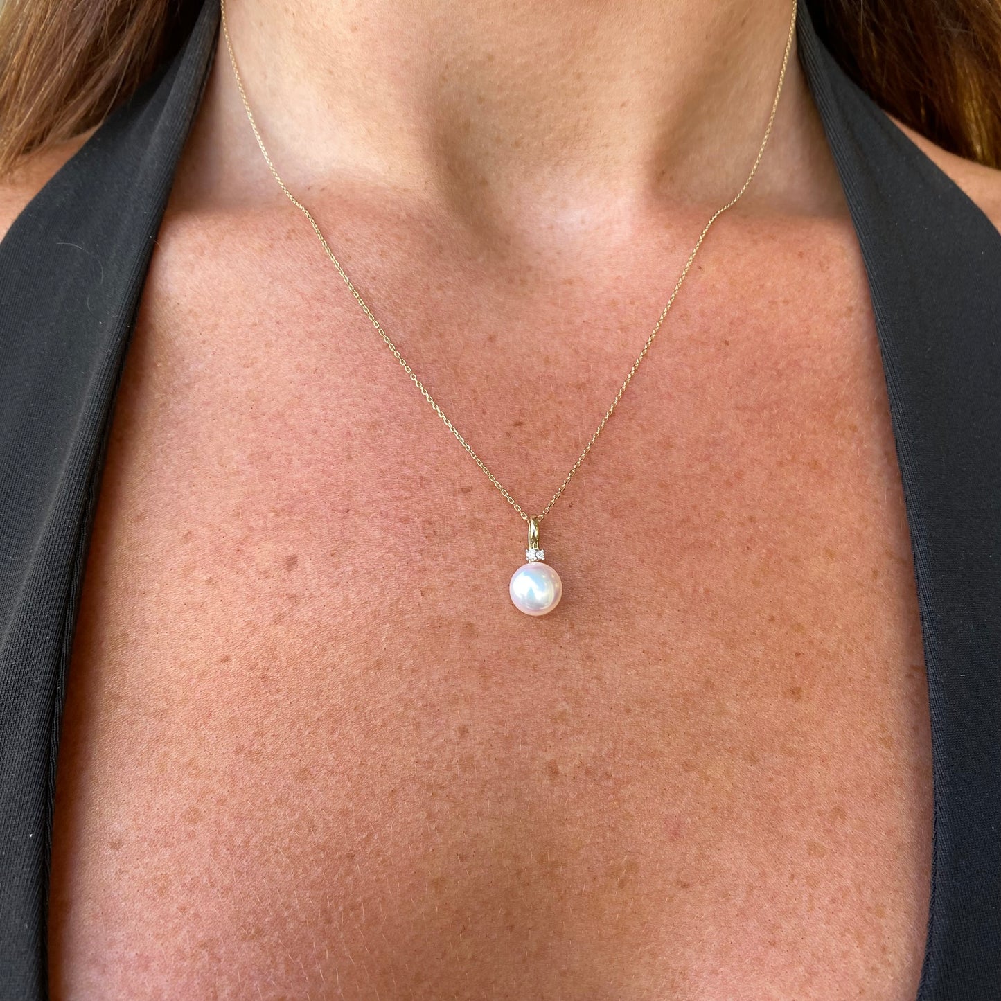 9ct Gold Freshwater Pearl & CZ Pendant Necklace