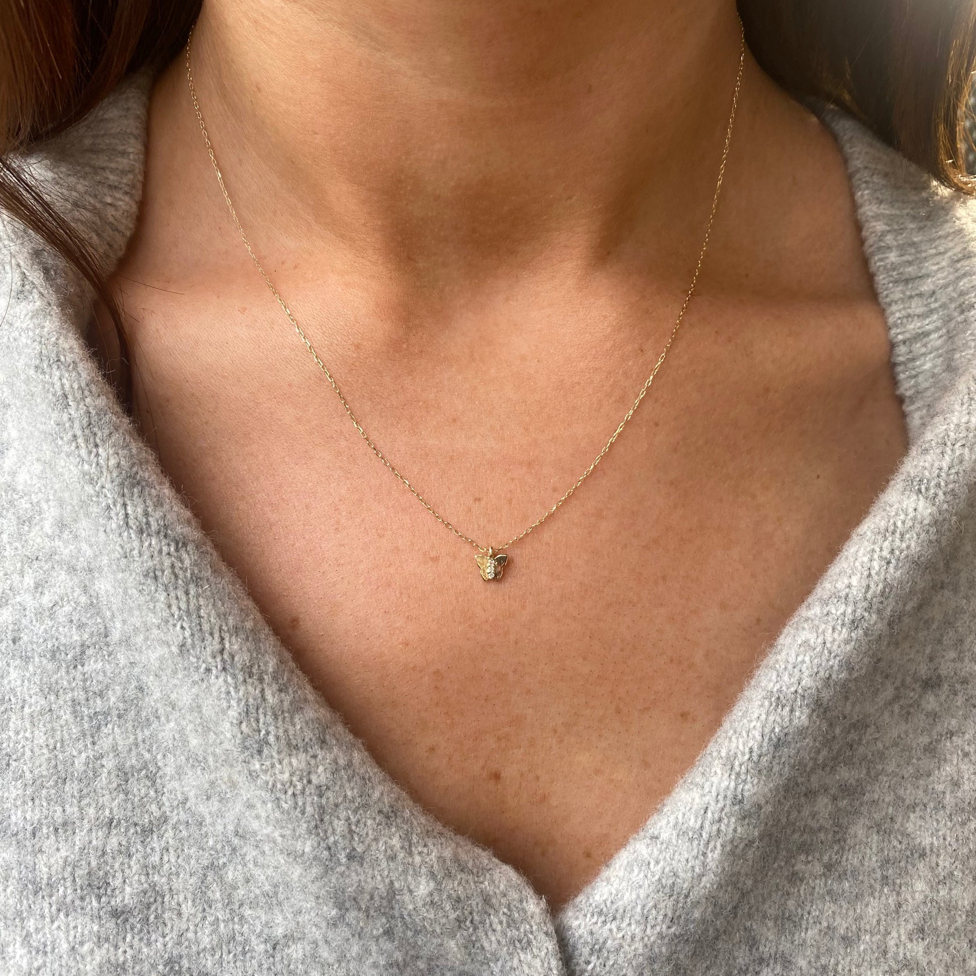 9ct Gold Diamond Butterfly Solitaire Pendant Necklace | 0.04ct - John Ross Jewellers