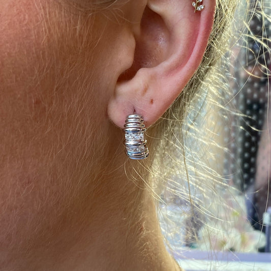 Silver Gadroon CZ Hoop Earrings - John Ross Jewellers