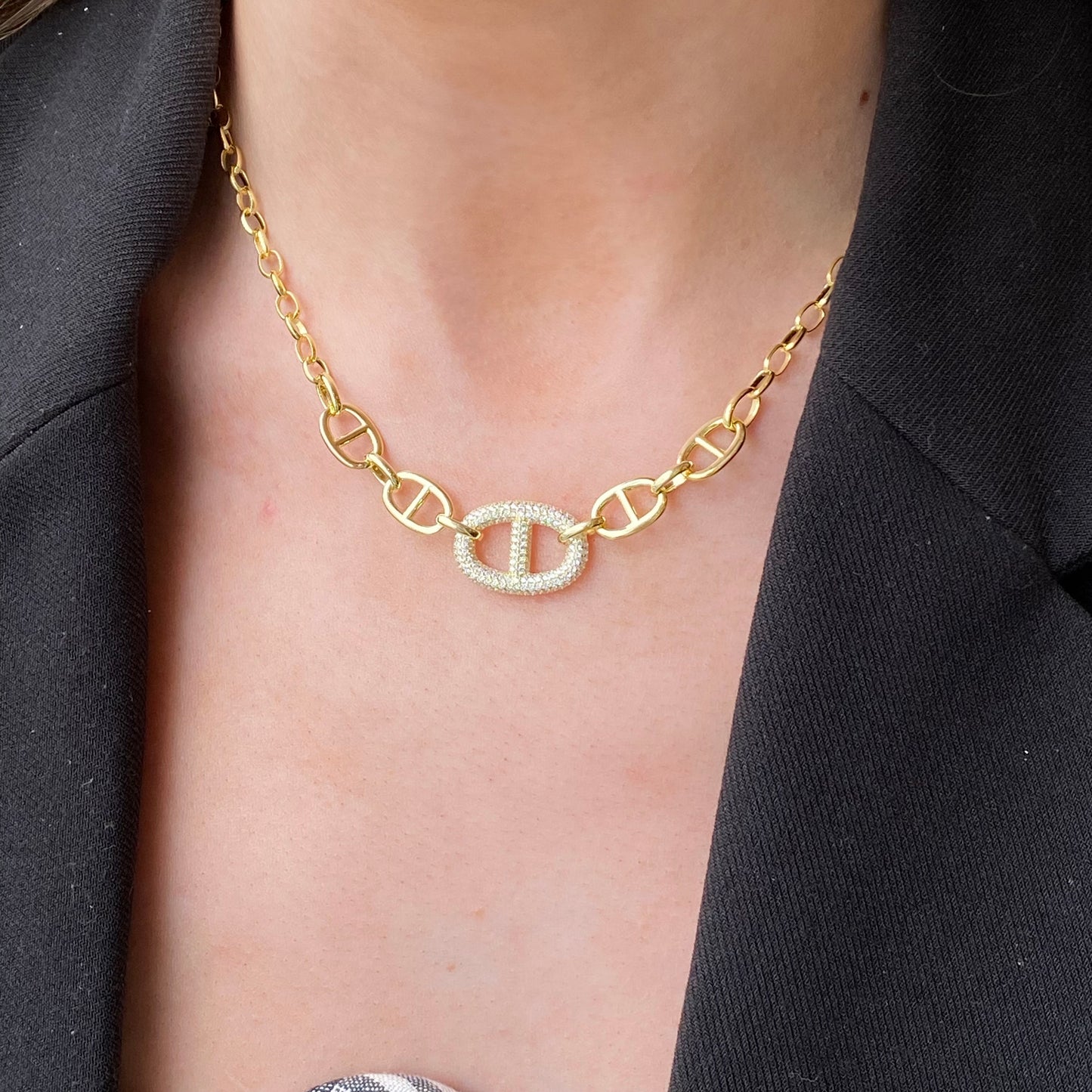 Sunshine CZ Anchor Link Necklace - John Ross Jewellers