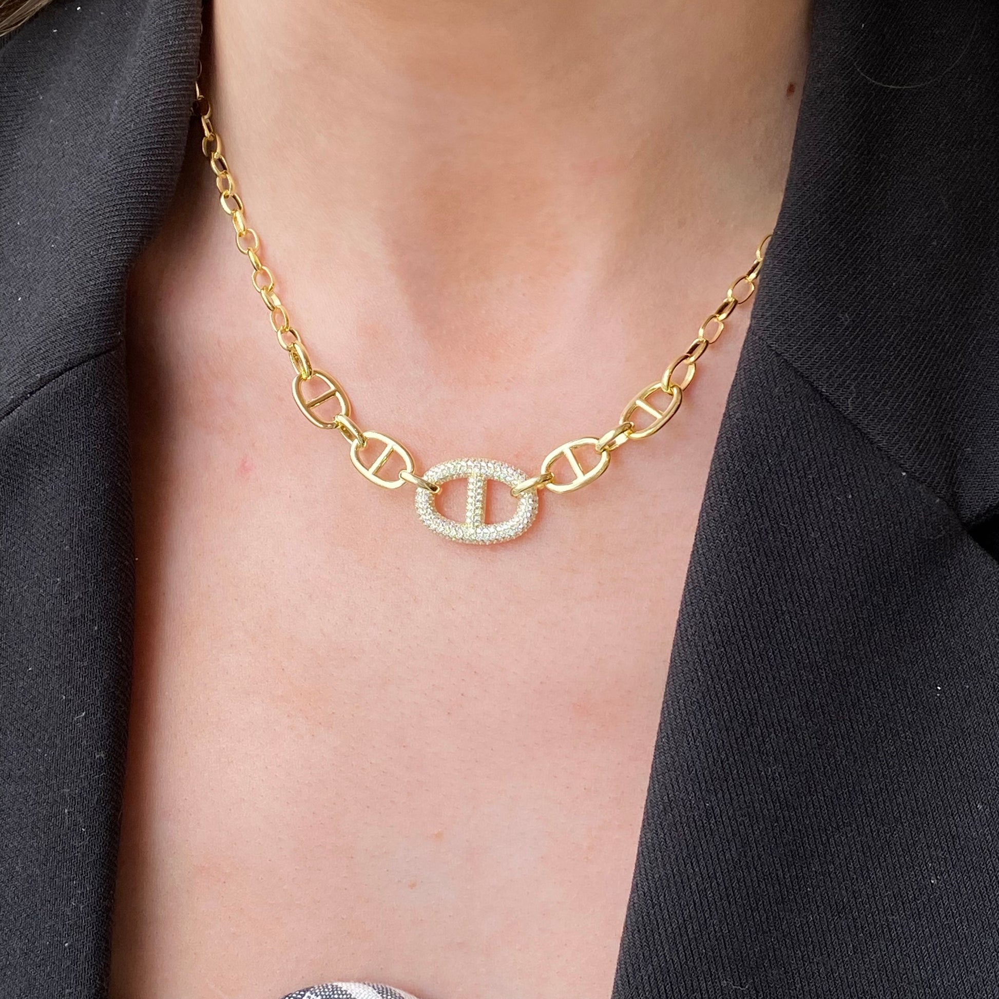 Sunshine CZ Anchor Link Necklace - John Ross Jewellers