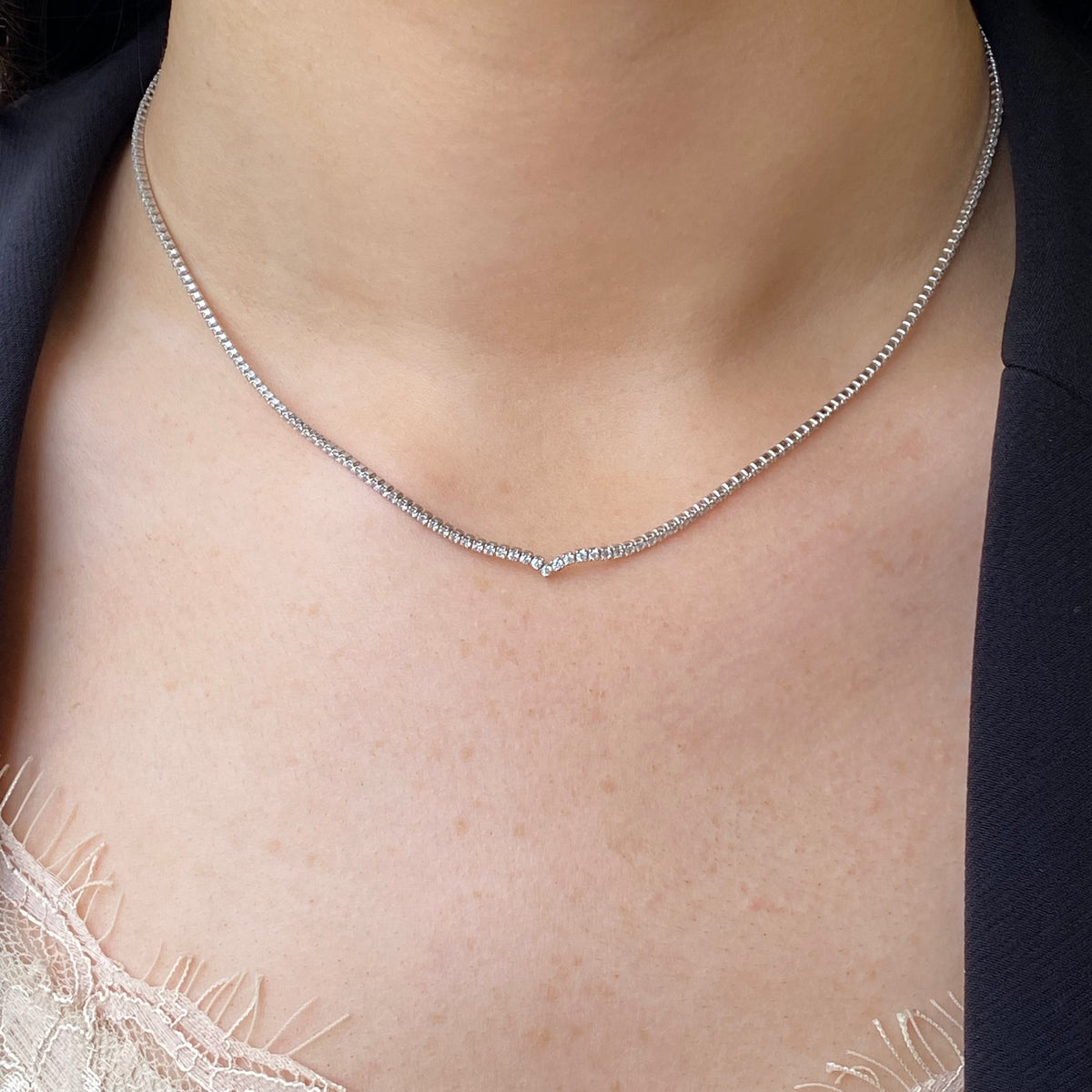 Silver Wishbone Tennis Necklace