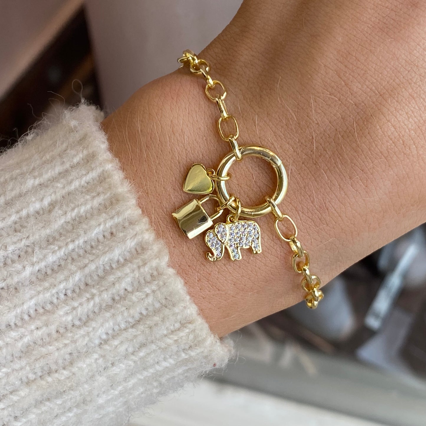 Sunshine Charming Bracelet | 17+3cm | Elephant, Heart & Padlock - John Ross Jewellers