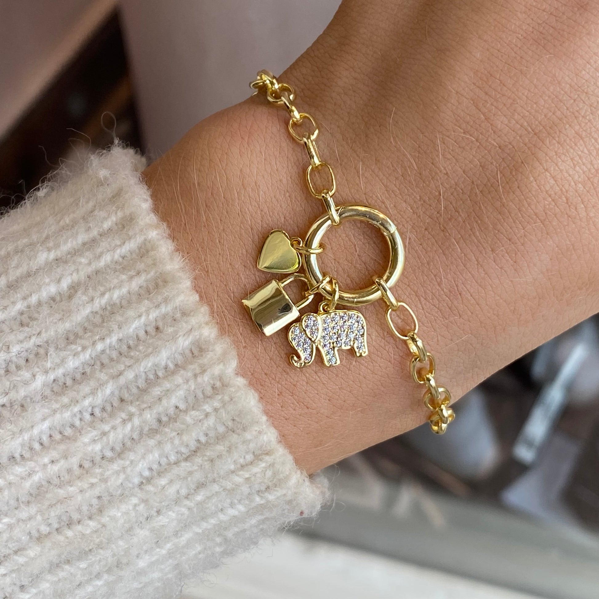 Sunshine Charming Bracelet | 17+3cm | Elephant, Heart & Padlock - John Ross Jewellers
