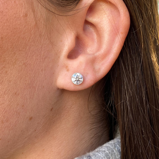 Silver CZ Millgrain Stud Earrings | 6mm - John Ross Jewellers