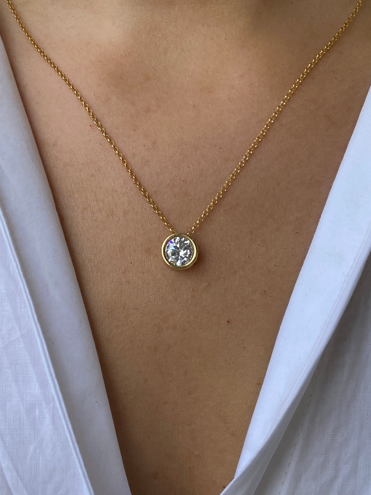 Sunshine 8mm CZ Bezel Solitaire Necklace | 42 + 5 + 5cm