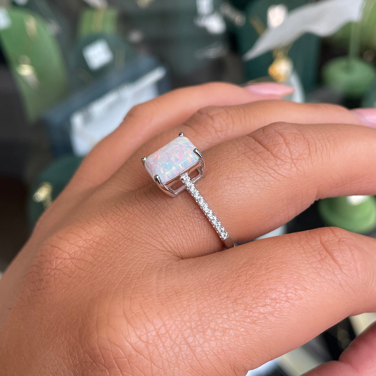 Silver Opalique CZ Solitaire Ring | 8 X 10mm