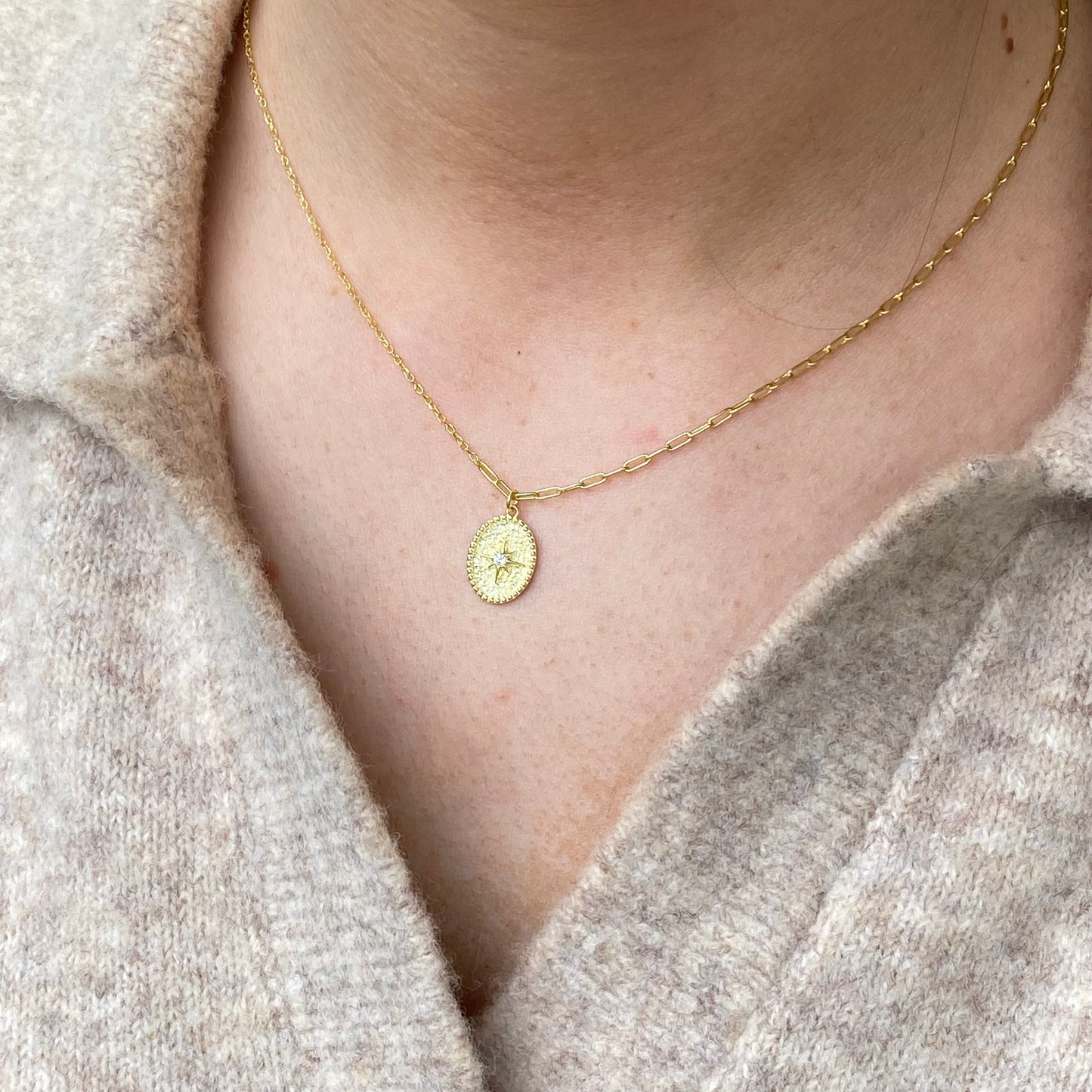 Sunshine Oval Compass Disc Necklace | 40+5cm - John Ross Jewellers