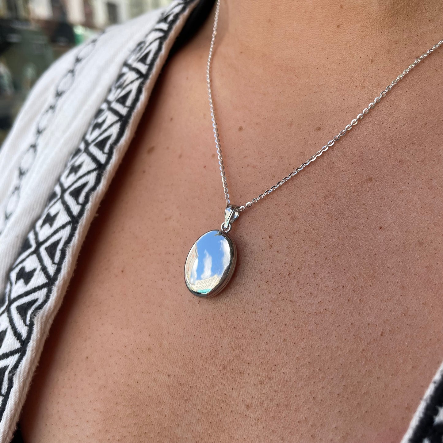 Silver Oval Locket and Chain