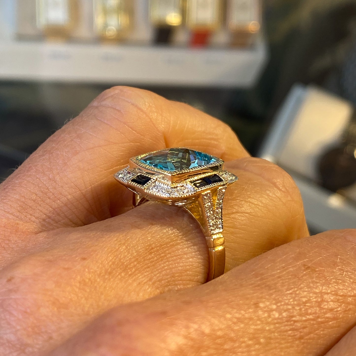 9ct Gold Blue Topaz, Sapphire & Diamond Ring - John Ross Jewellers