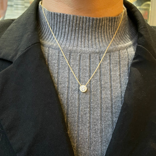 9ct Gold CZ Solitaire Halo Necklace