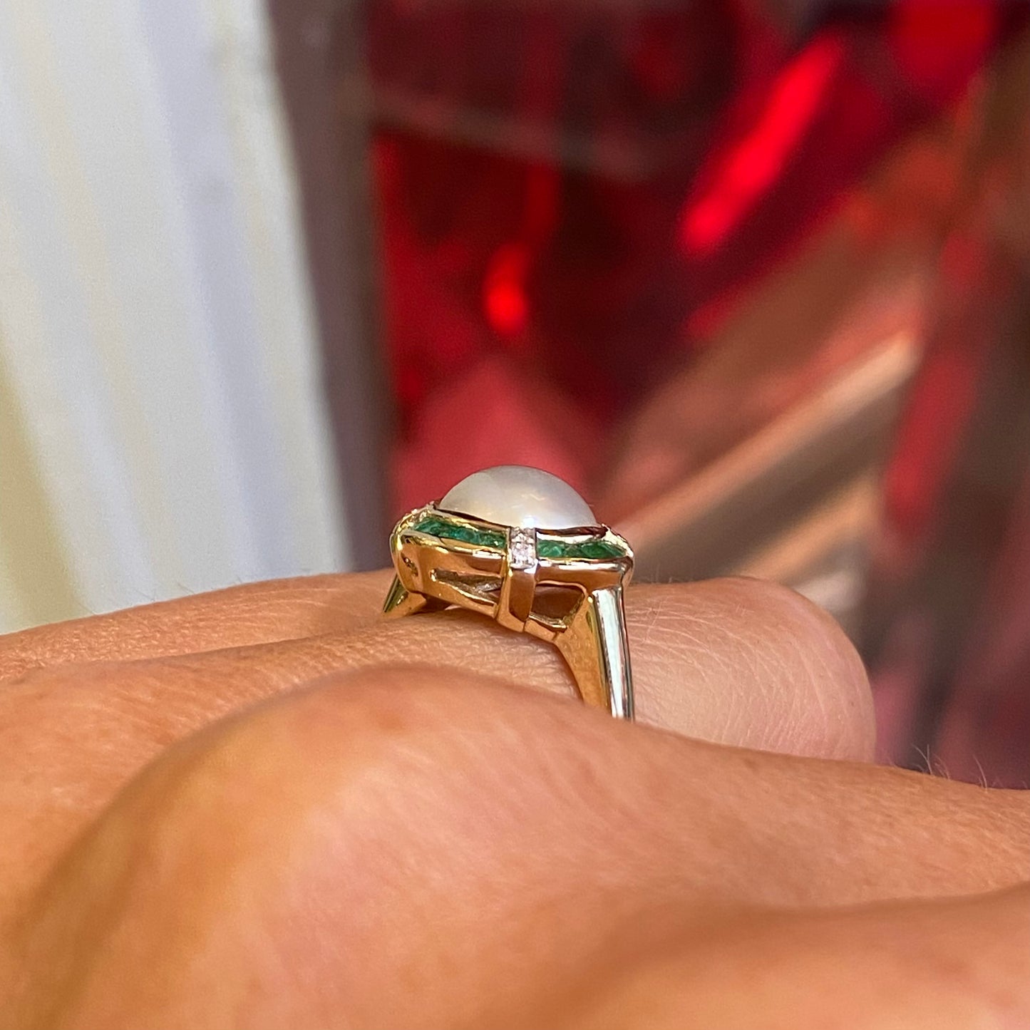 9ct Gold Pearl, Emerald & Diamond Ring - John Ross Jewellers
