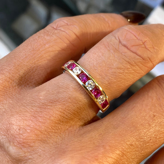 9ct Gold Channel Eternity Ring - Ruby & CZ - John Ross Jewellers