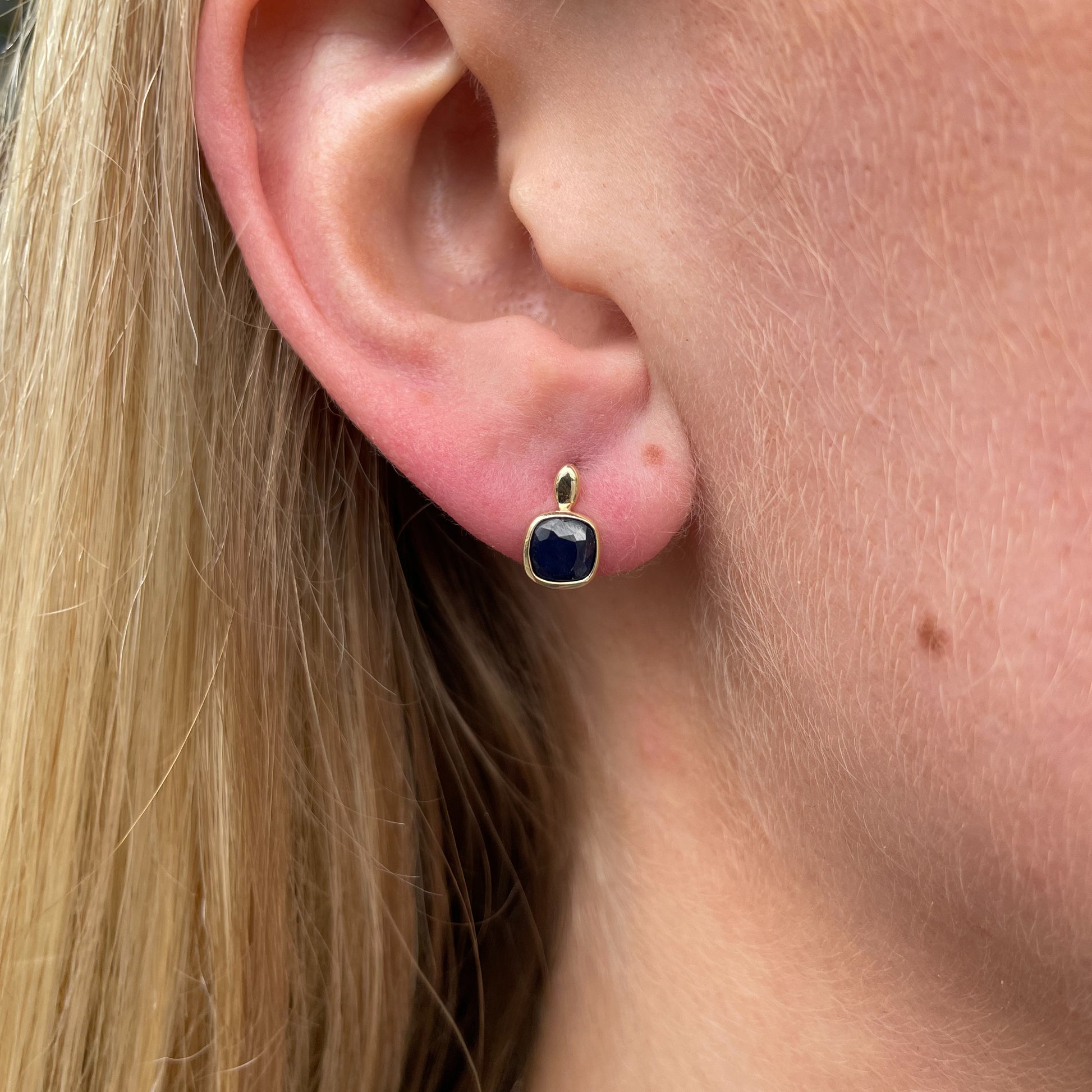 9ct Gold Cushion Sapphire Stud Earrings - John Ross Jewellers