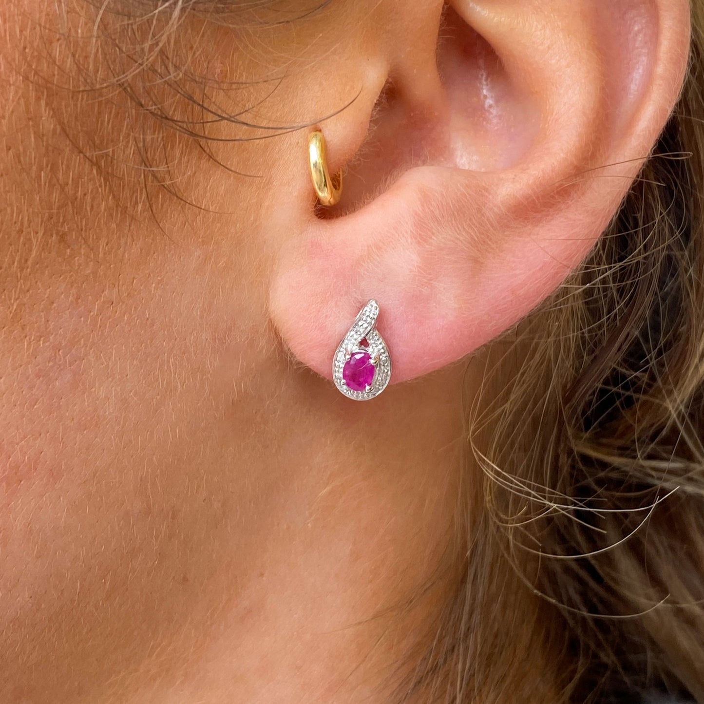 9ct White Gold Ruby & Diamond Stud Earrings