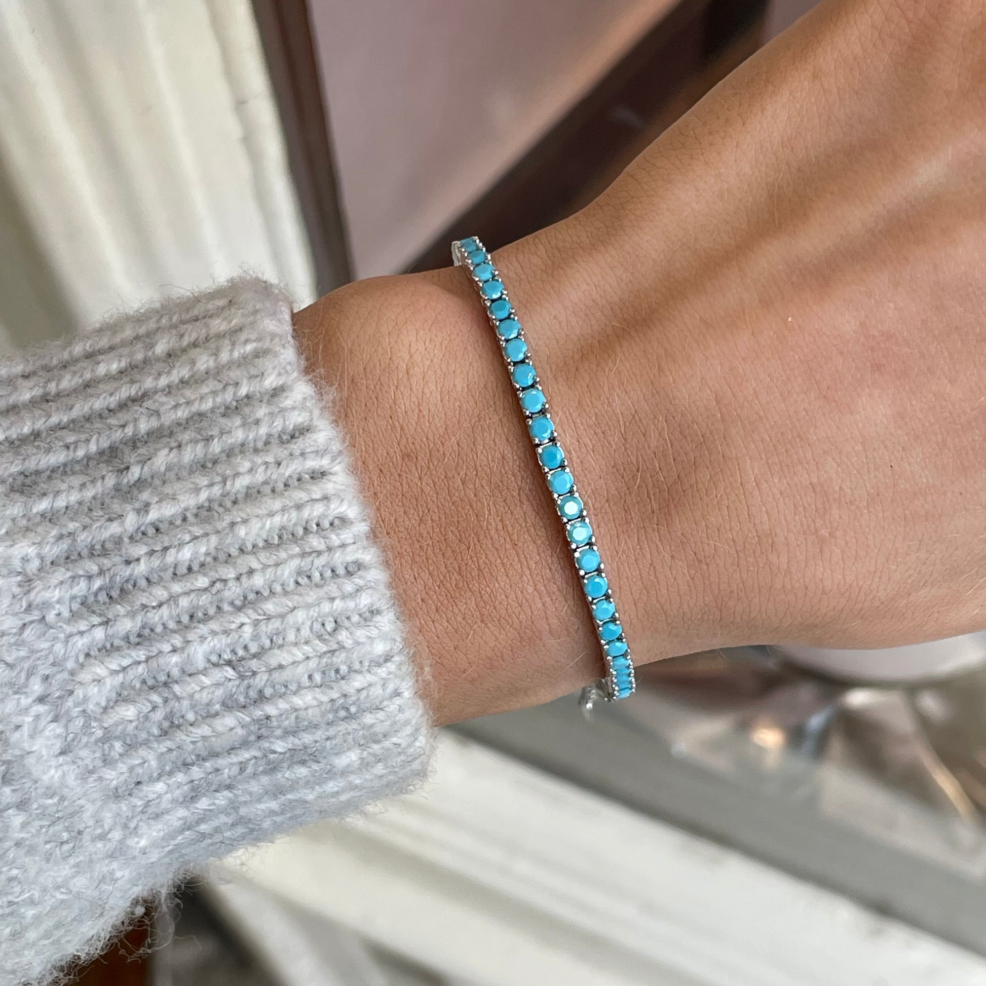 Silver 2.5mm Synthetic Turquoise Tennis Bracelet | 17+2cm - John Ross Jewellers
