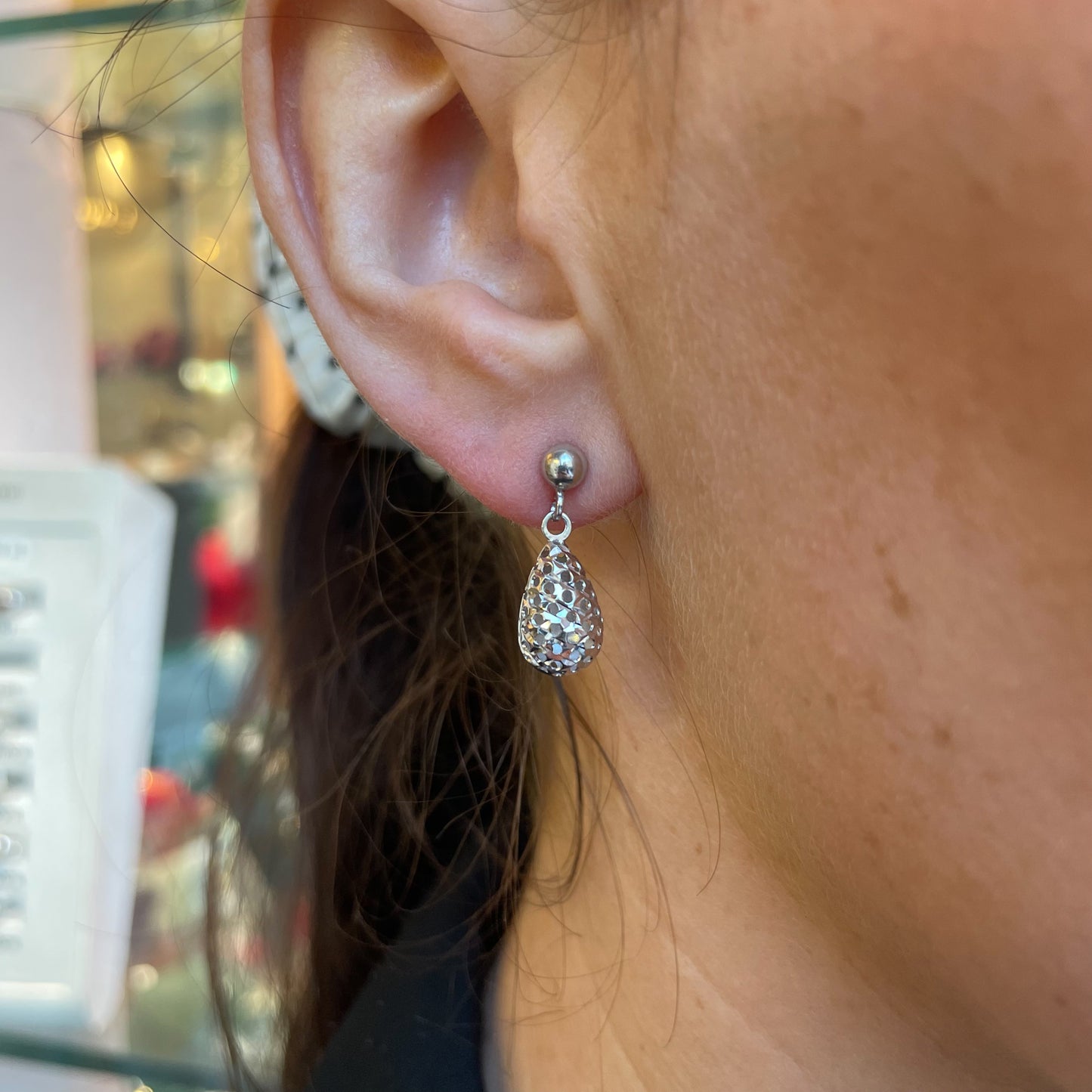 9ct White Gold Tear Drop Earrings | Diamond Cut - John Ross Jewellers