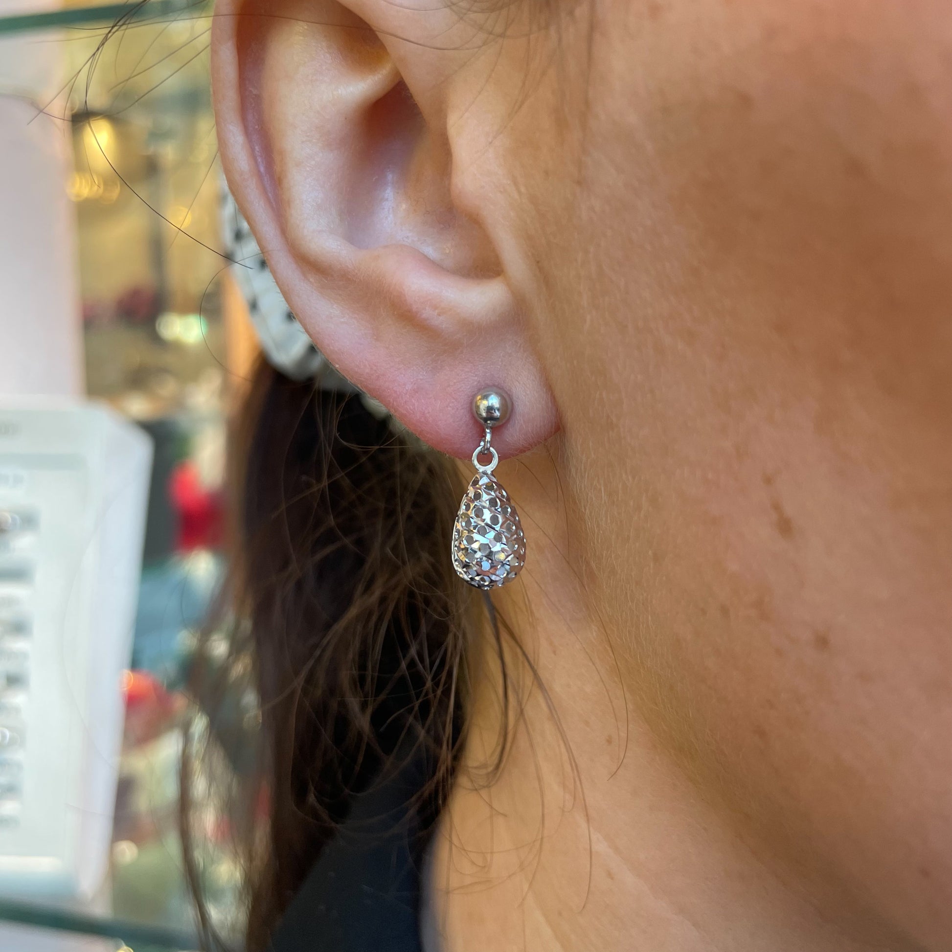 9ct White Gold Tear Drop Earrings | Diamond Cut - John Ross Jewellers
