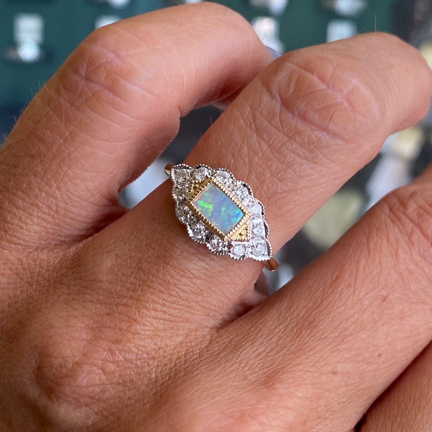 9ct Gold Gem Opal & Diamond Ring