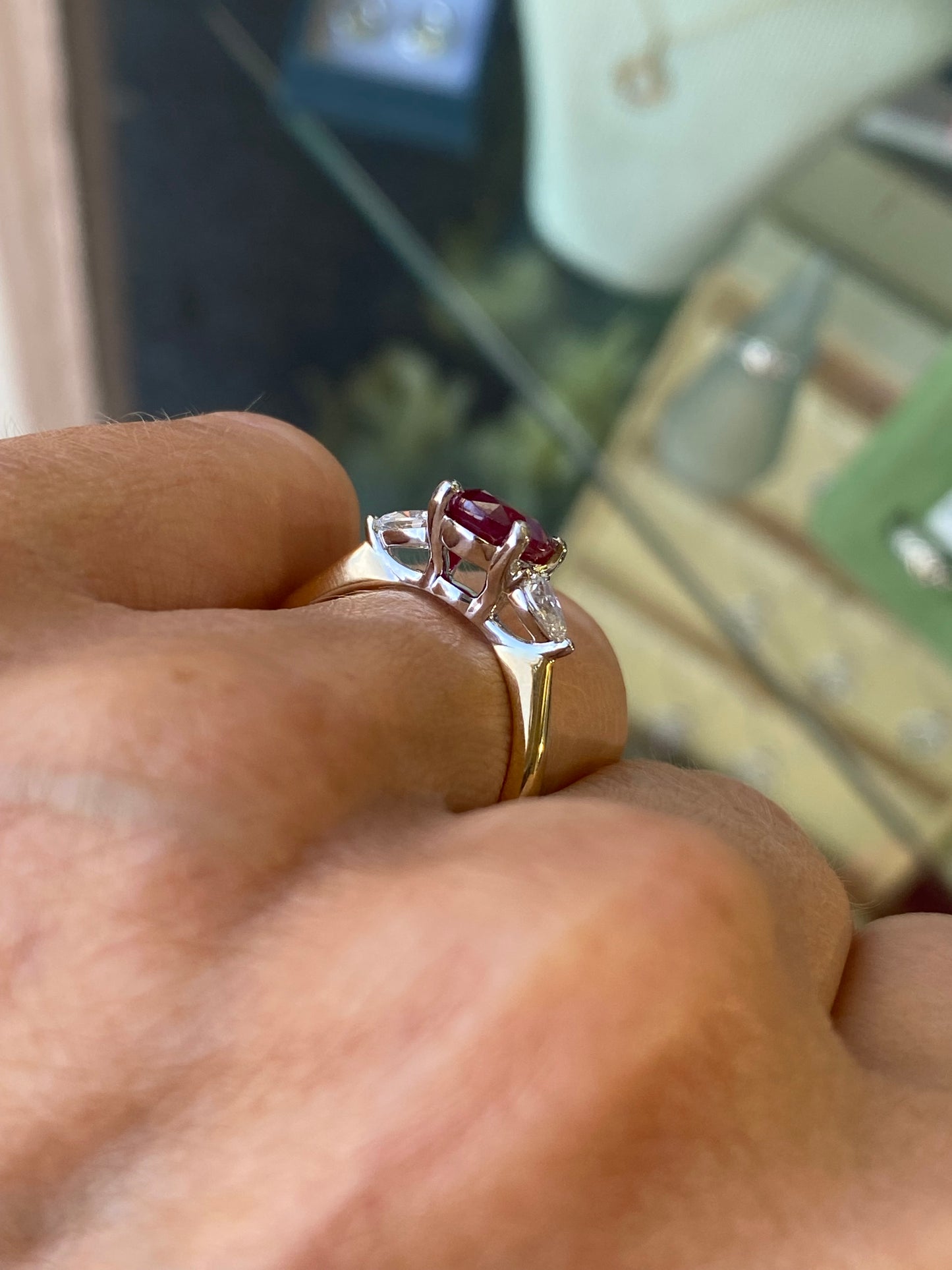18ct Gold Ruby & Diamond Trilogy Ring