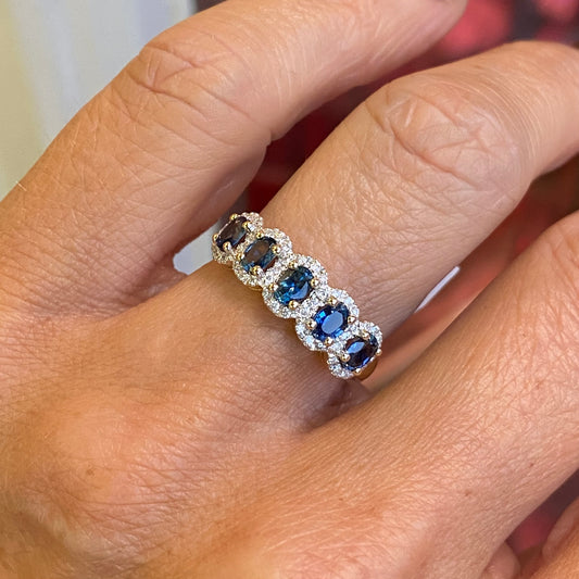 9ct Gold Oval Sapphire & Diamond Garland Ring - John Ross Jewellers