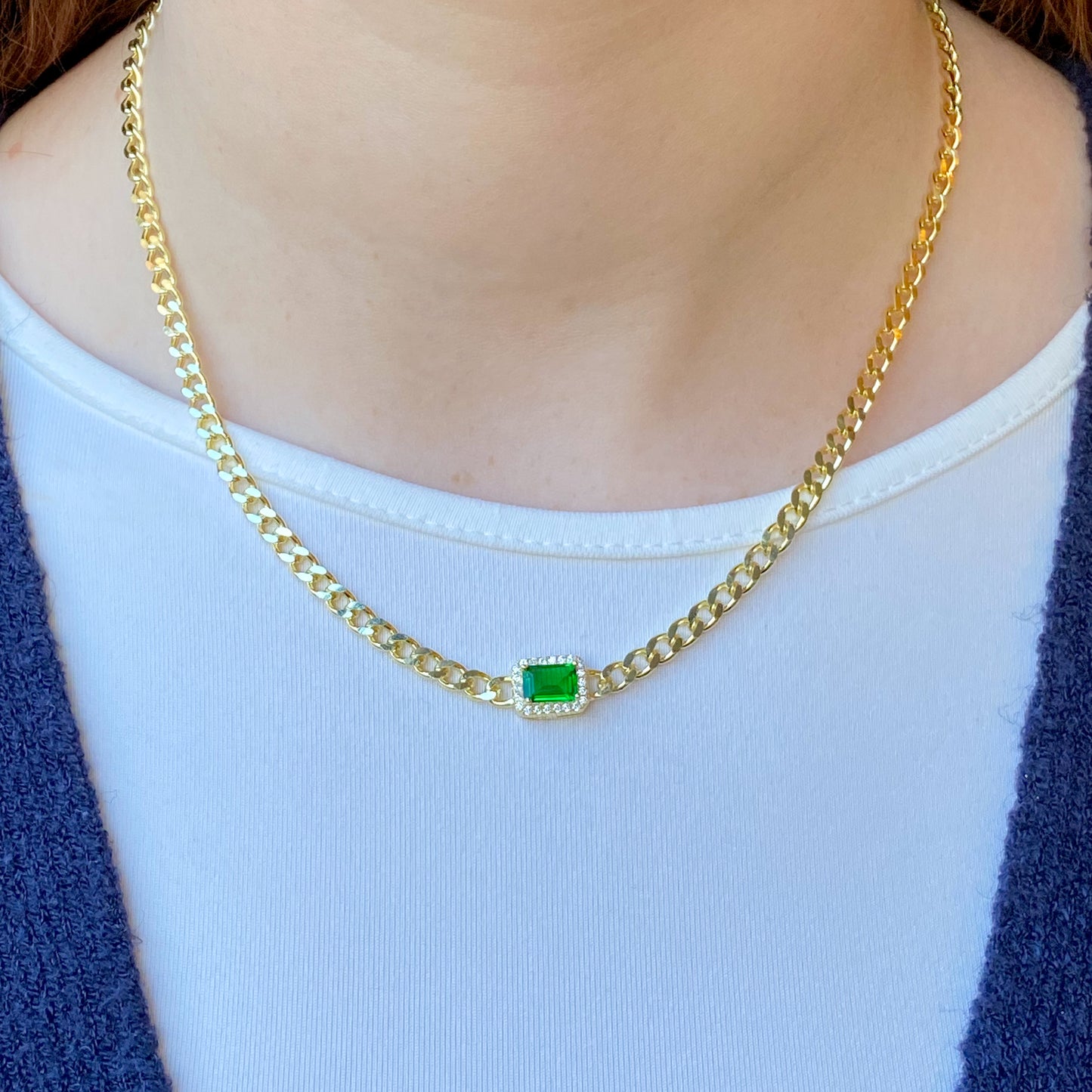 Sunshine Green & CZ Centrepiece Curb Necklace - John Ross Jewellers