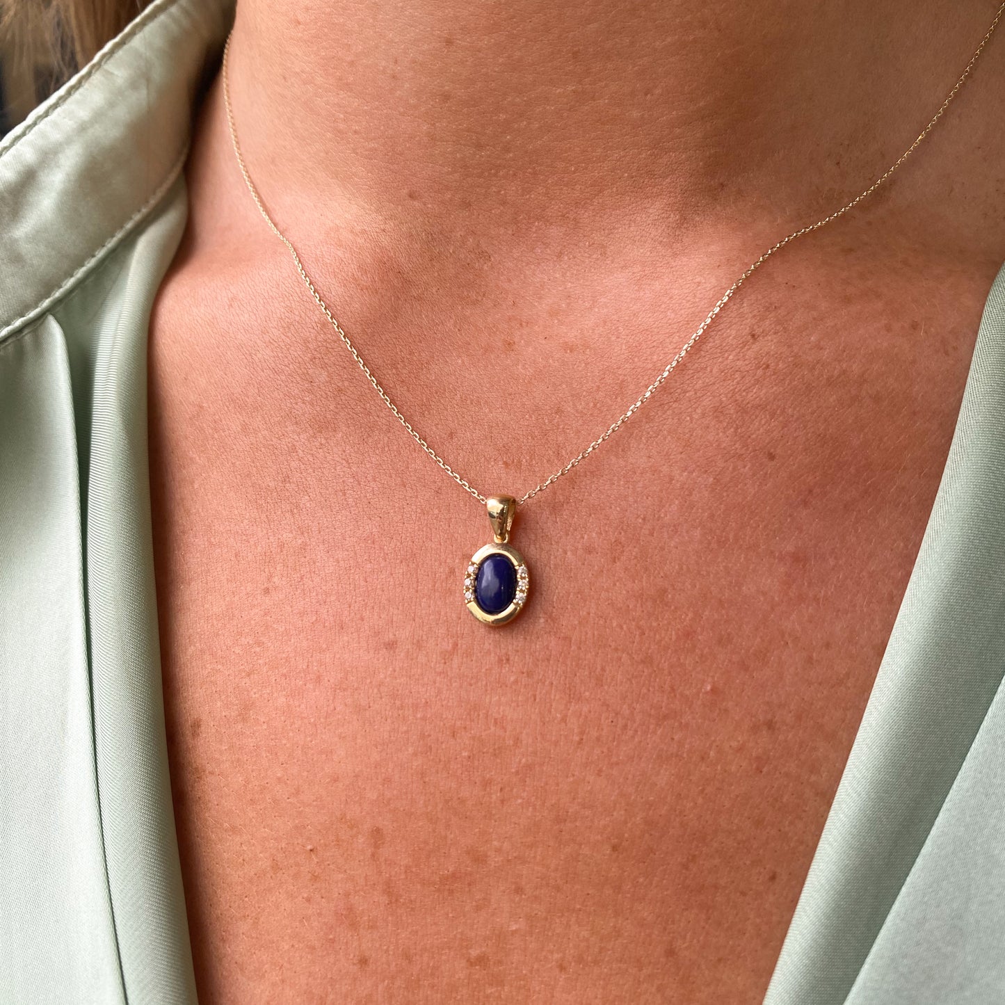 9ct Gold Sapphire Blue CZ Necklace