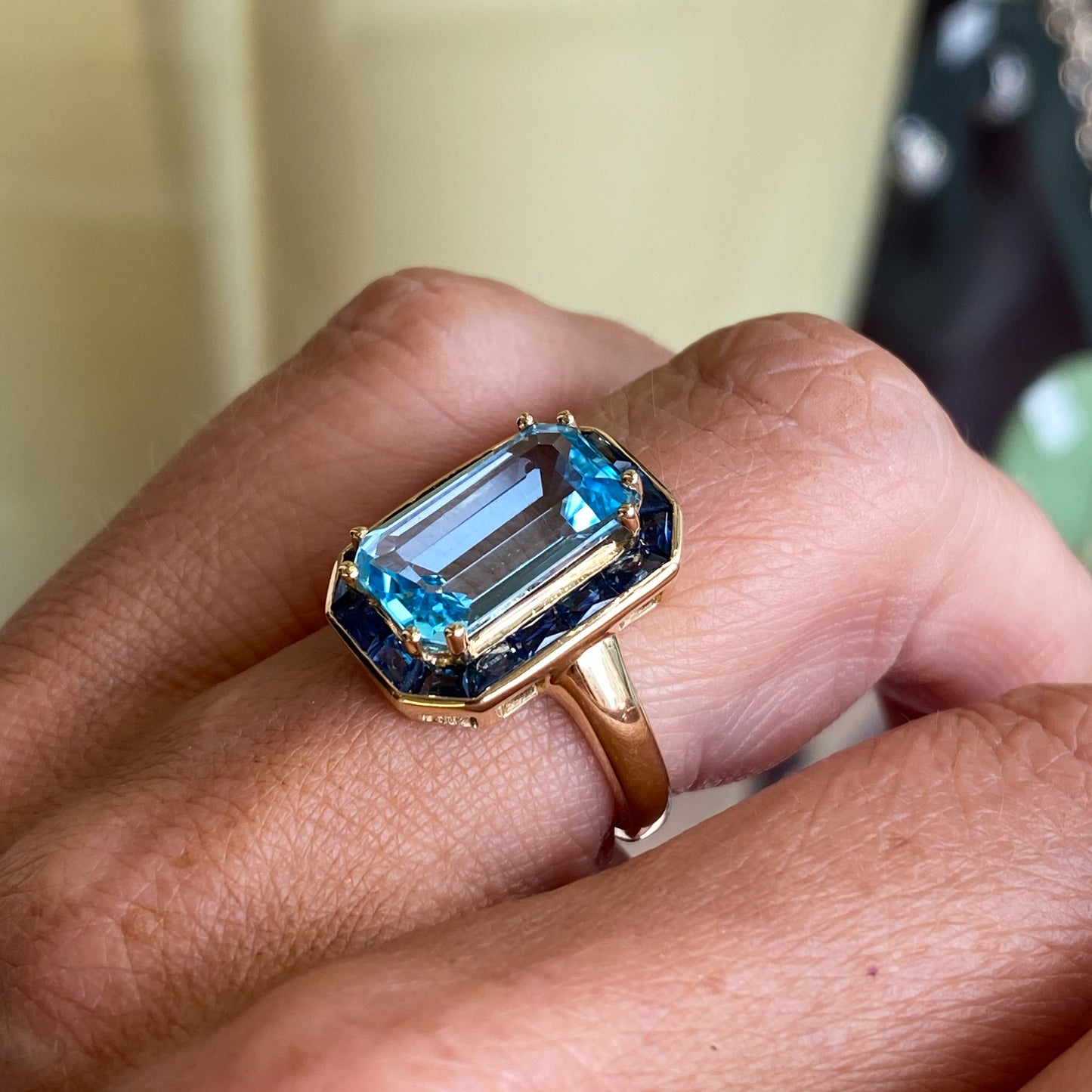 9ct Gold Sky Blue Topaz & Sapphire Ring