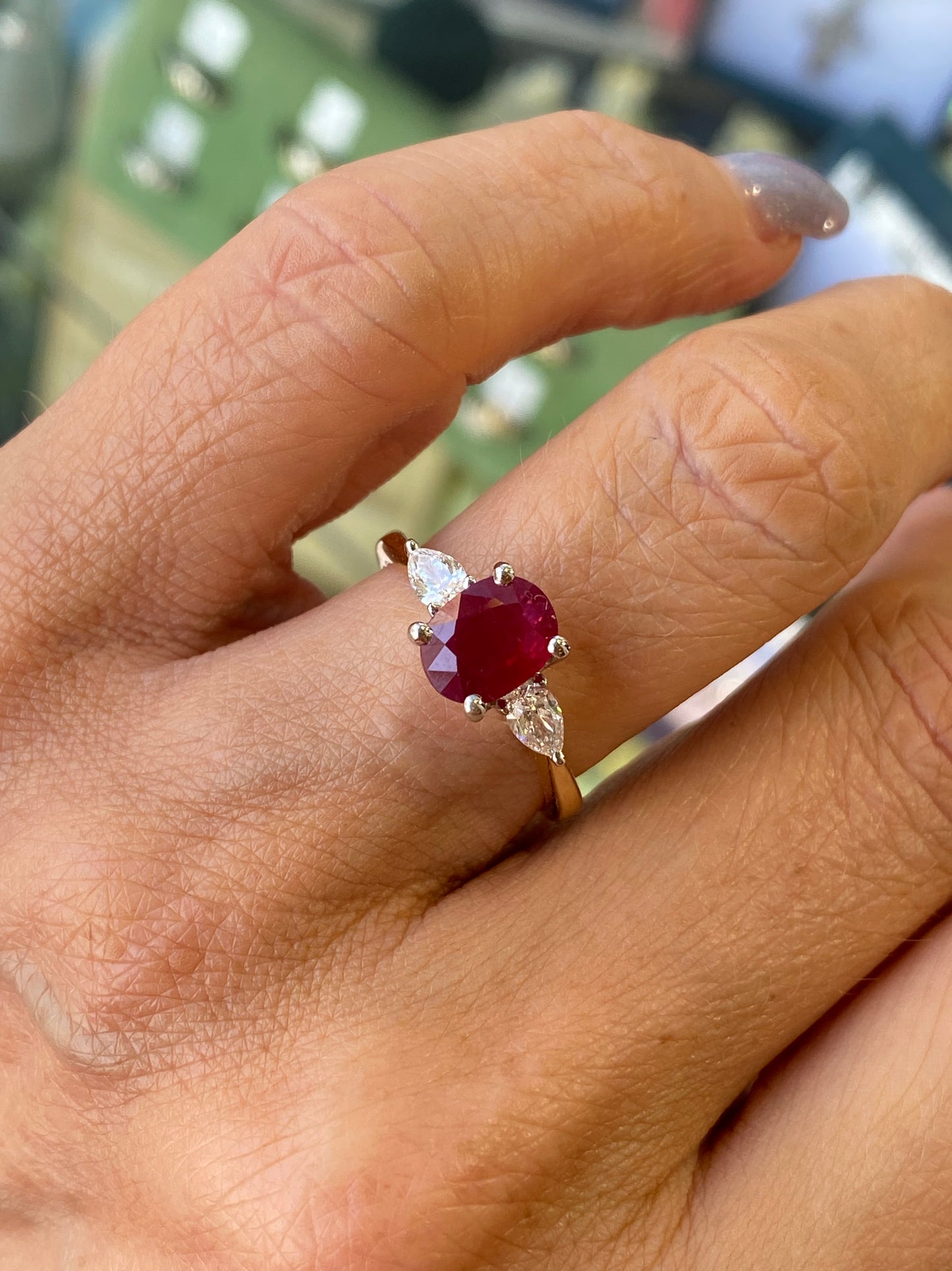 18ct Gold Ruby & Diamond Trilogy Ring