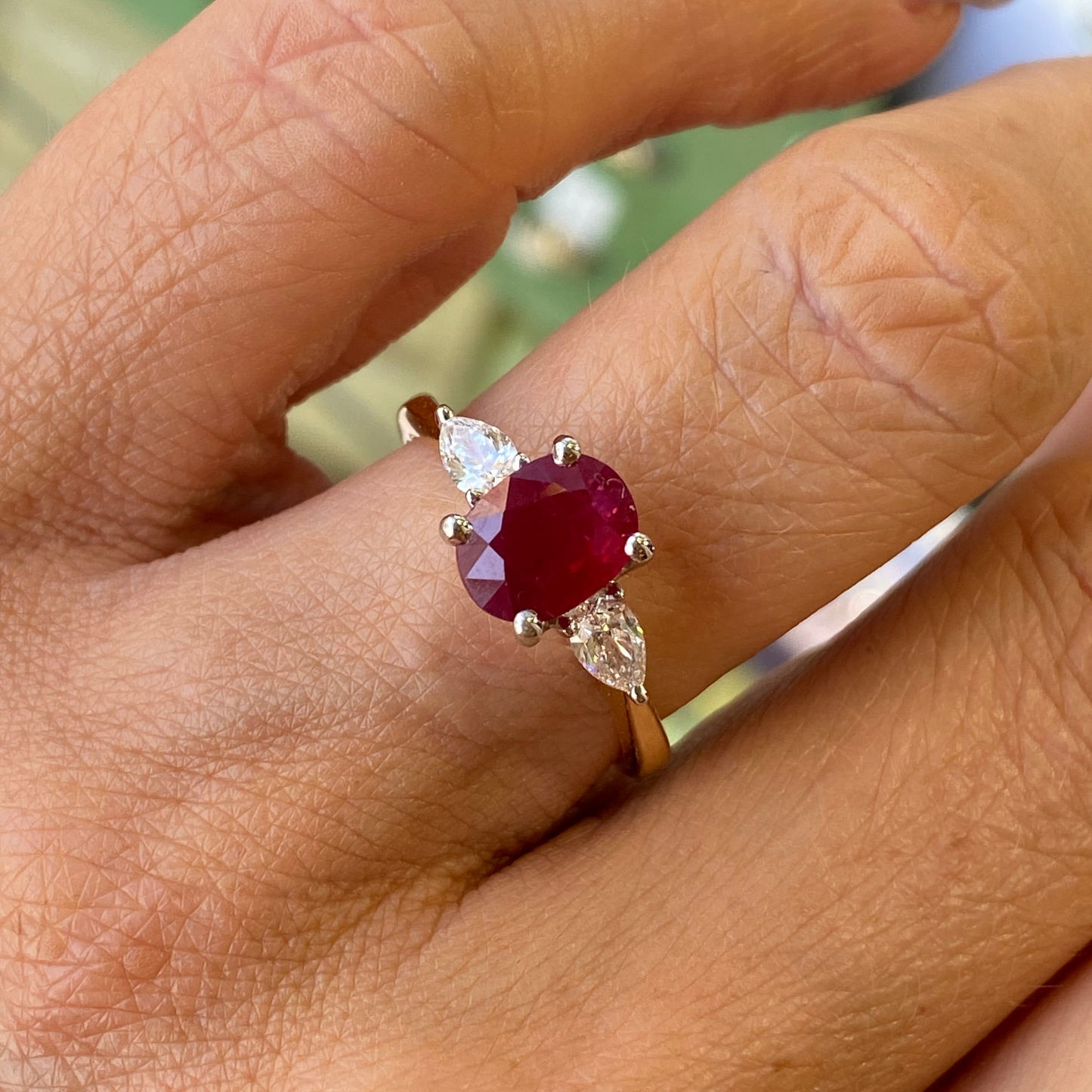 18ct Gold Ruby & Diamond Trilogy Ring