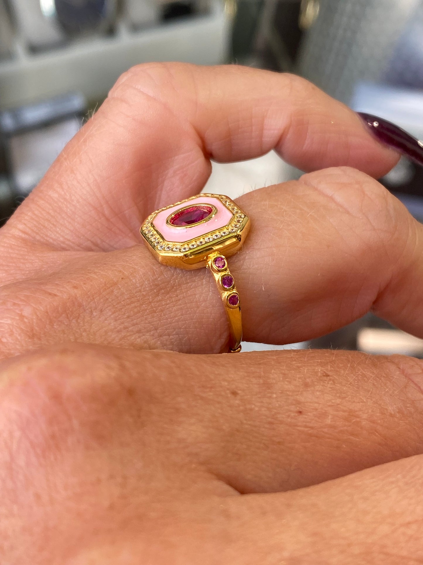 Sunshine Enamel Sensation Ring | Bubblegum & Ruby - John Ross Jewellers