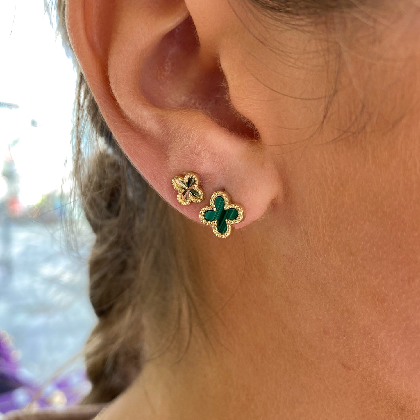 9ct Gold Malachite Quatrefoil Stud Earrings - John Ross Jewellers