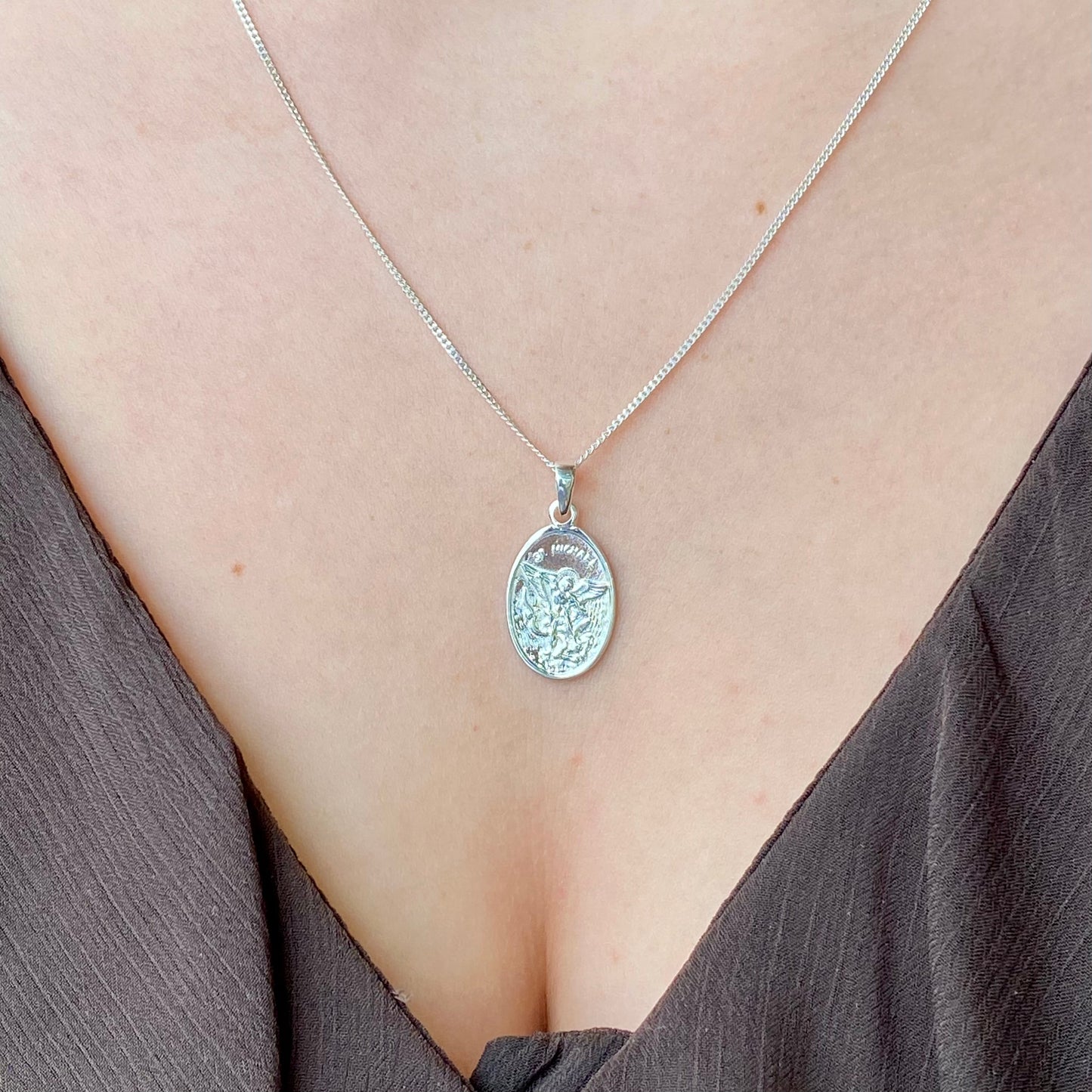 Silver St Michael Medal Necklace